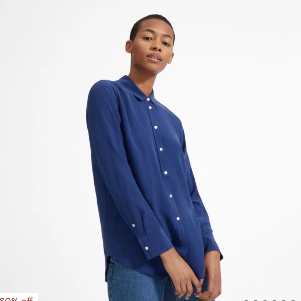 Everlane The Clean Silk Relaxed Shirt in Blue SZ 12